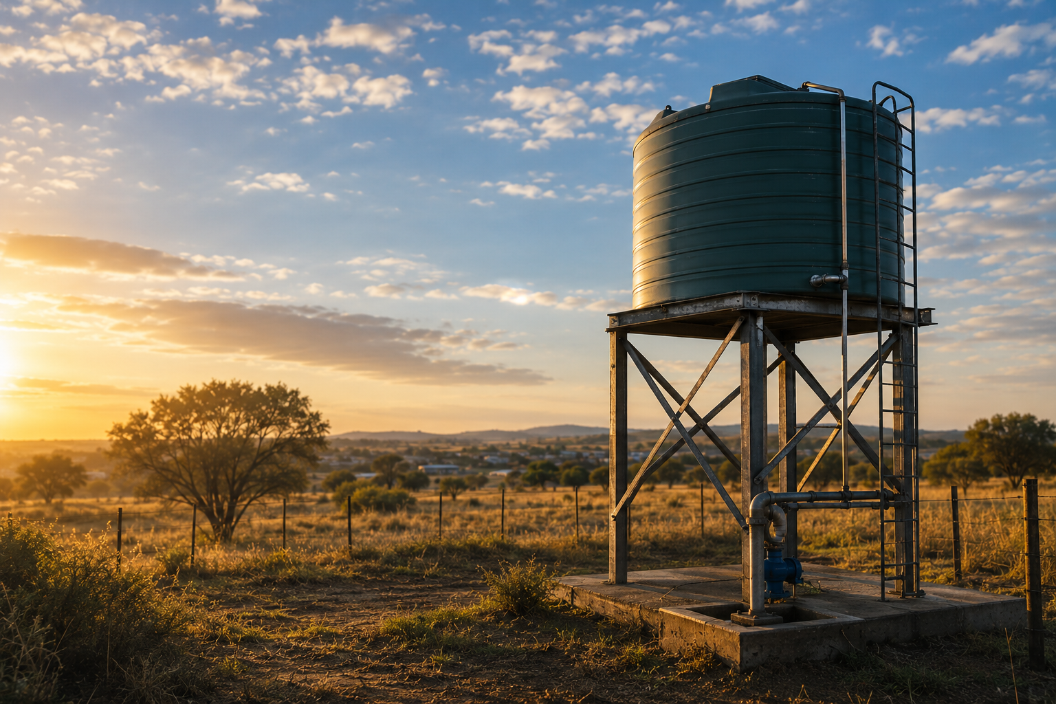 Large water storage tank fed by a borehole on a Gauteng farm